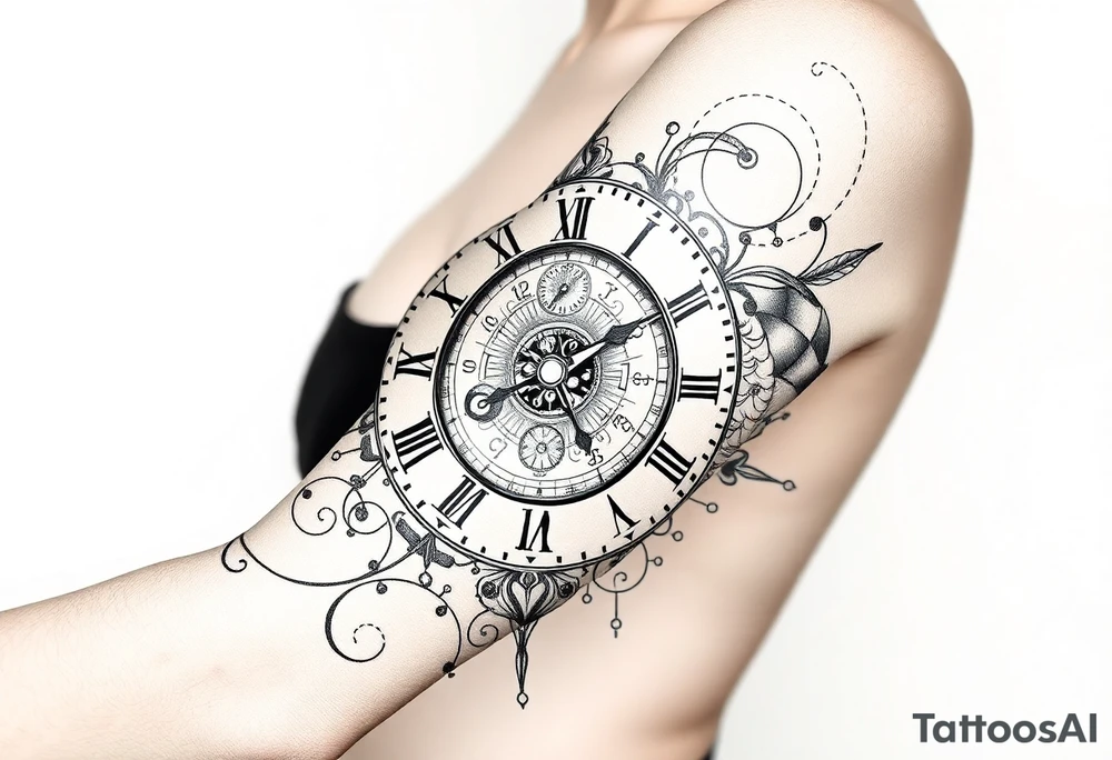 vintage roman numerals within ornate clockwork mechanism tattoo idea