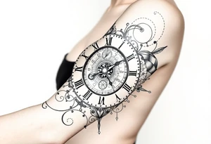 vintage roman numerals within ornate clockwork mechanism tattoo idea