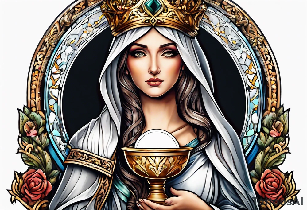 Female saint holding a chalice tattoo idea