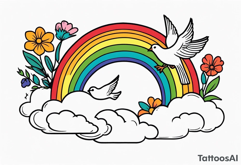 rainbow in clouds
with doves and vintage flowers
old school vintage simple traditional design 



bold color simple tattoo idea