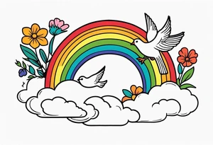 rainbow in clouds
with doves and vintage flowers
old school vintage simple traditional design 



bold color simple tattoo idea