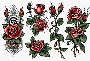 Traditional rose with three traditional flowers around it tattoo idea