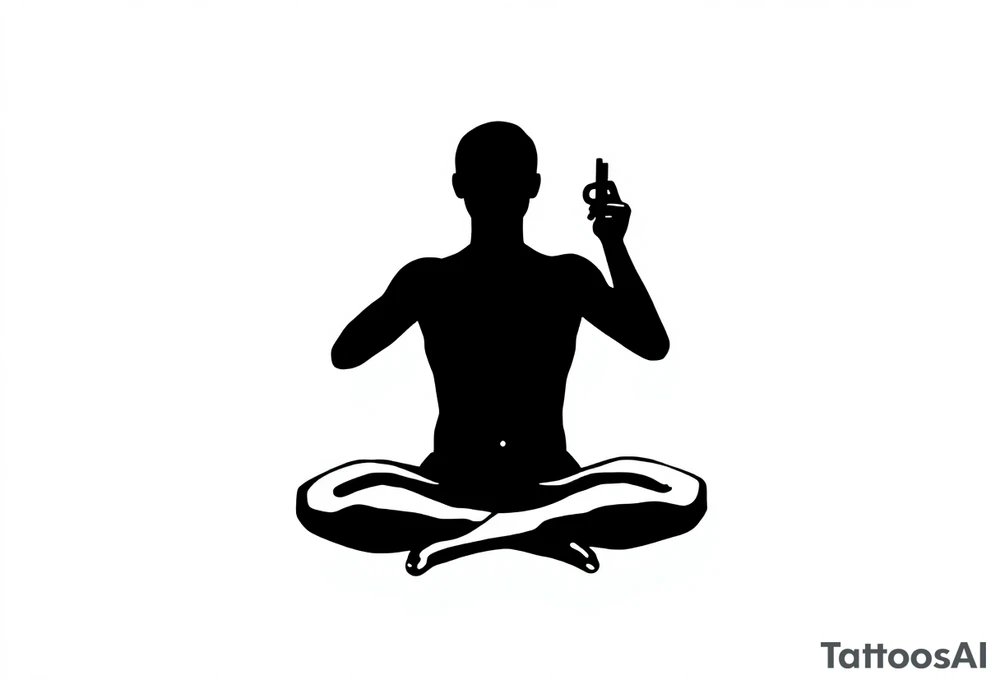a figure - just a shadow /outline sitting in cross cross position meditating based on the lyrics “doing time in the universal mind” by the doors - with a psychedelic trippy background that correlates to TIME as the meditation expands out from his head into the universe / cosmos . the phrase TURNING KEYS and setting people free needs to be worked in there… flying keys? tattoo idea