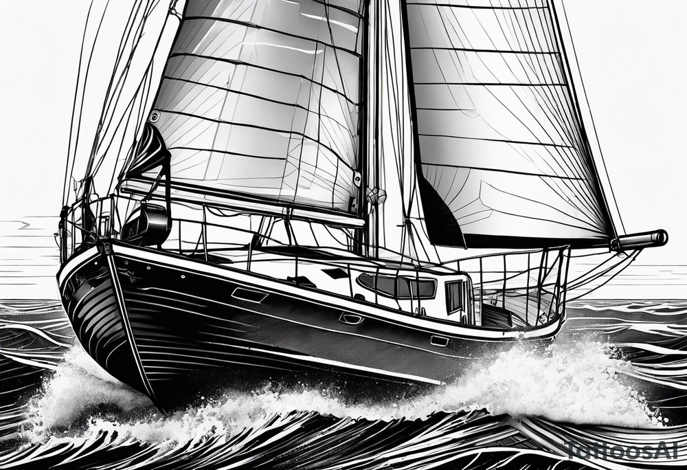 sailboat sail patched in such a way that it resembles a maritime lighthouse. tattoo idea