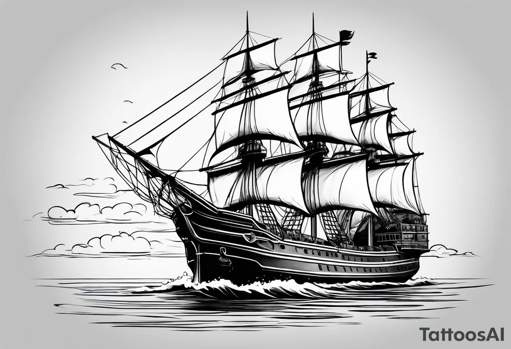 Large ship with calm water tattoo idea