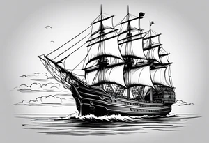 Large ship with calm water tattoo idea