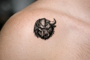 a face half predator half bull tattoo idea
