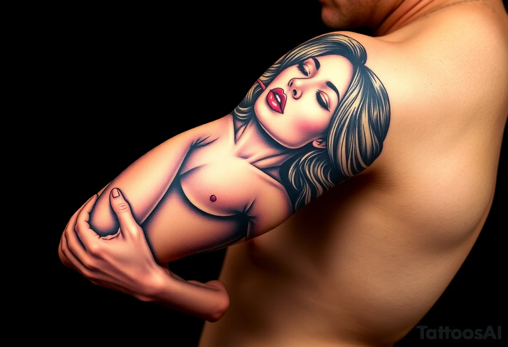 naked woman giving a blowjob tattoo idea