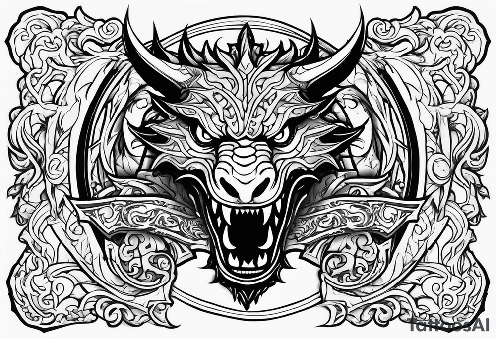 Valhalla sword shield dragon head tattoo idea