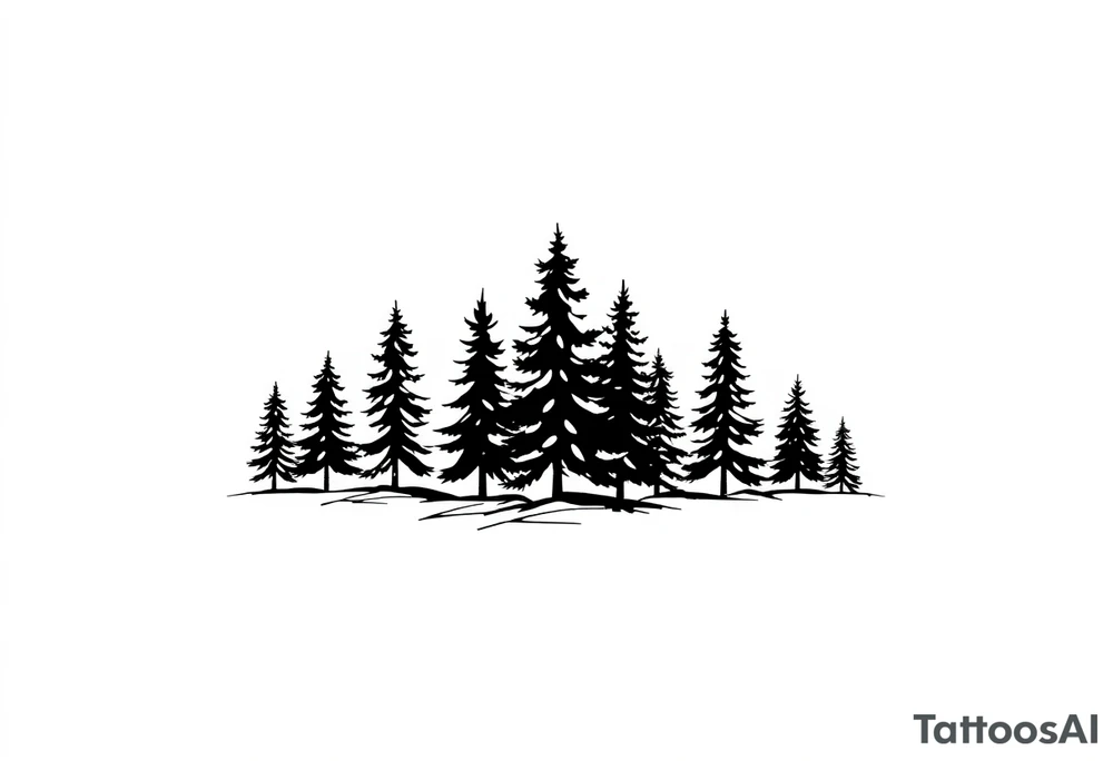 Coniferous forest trees in black and gray tattoo sleeve tattoo idea