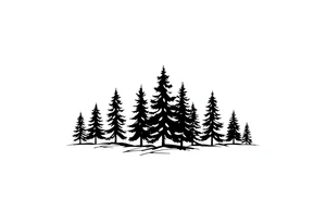 Coniferous forest trees in black and gray tattoo sleeve tattoo idea