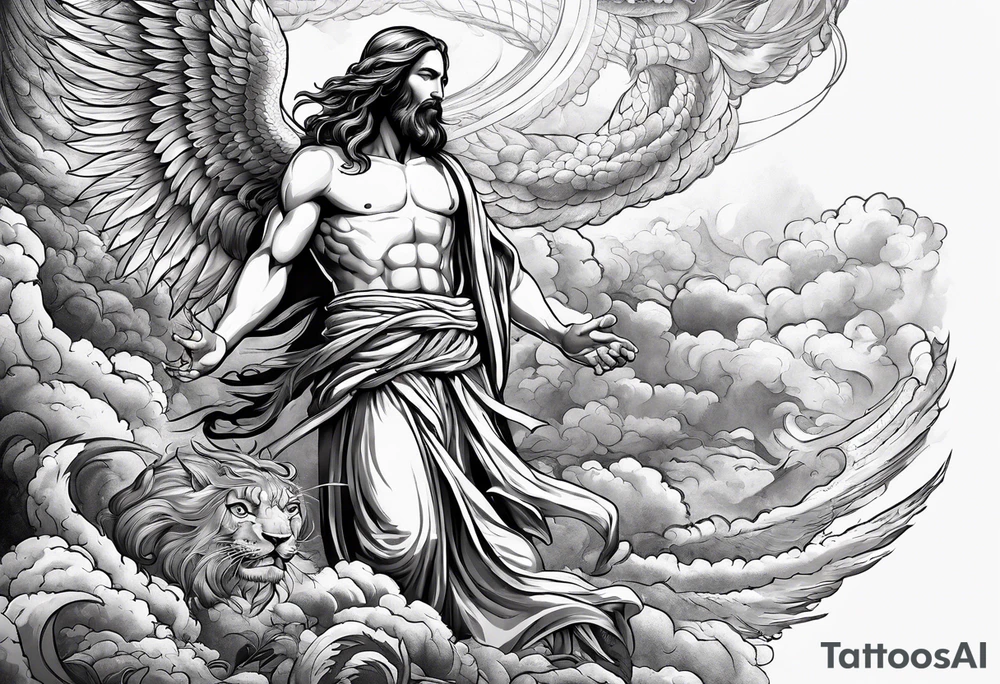 Almighty Jesus Christ ascends from Heaven to battle against the Almighty Serpent tattoo idea