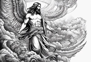 Almighty Jesus Christ ascends from Heaven to battle against the Almighty Serpent tattoo idea