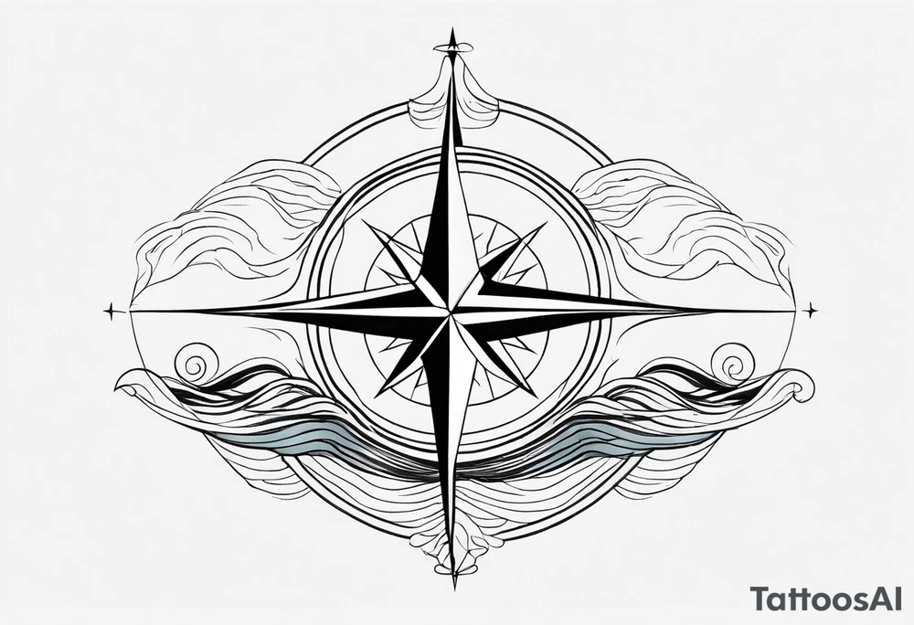 Compass with wAVES on mid back female elongated tattoo idea Compass with wAVES on mid back female elongated tattoo idea