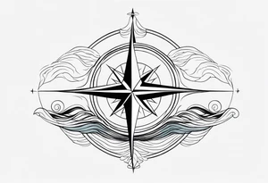 Compass with wAVES on mid back female elongated tattoo idea