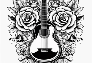 Acoustic guitar treble clef, roses, butterflies tattoo idea