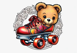 roller skates on teddy bears tattoo idea