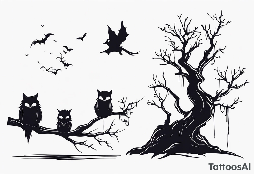 dark, undead creatures sitting on a branch of a tree tattoo idea dark, undead creatures sitting on a branch of a tree tattoo idea