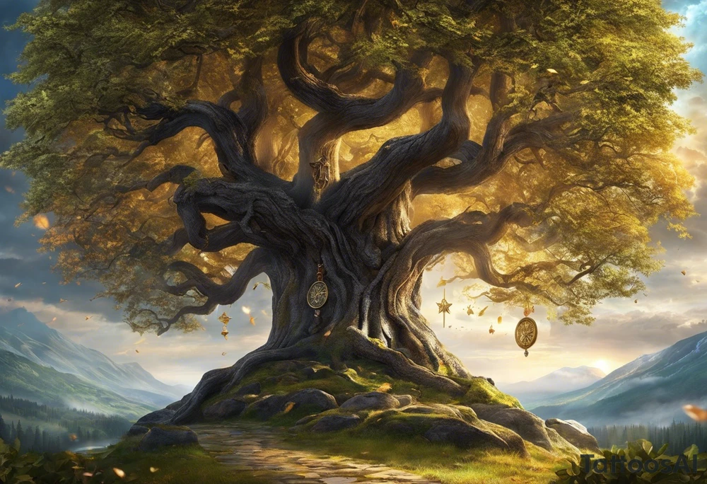 A family tree with the birth dates of your children is a nice way to represent your family. The swords that symbolize the sword of Damocles and thus potential attacks could symbolize that you are ready to defend your family. A symbol of protection and strength could be, for example, a shield or a lion, traditional symbols of strength and defense. To honor your mother's death, you could incorporate a small hidden tribute like a flower or a butterfly that stands for her. tattoo idea