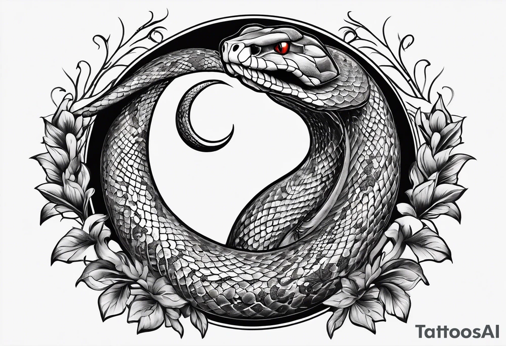 snake wrapped around a crescent moon tattoo idea