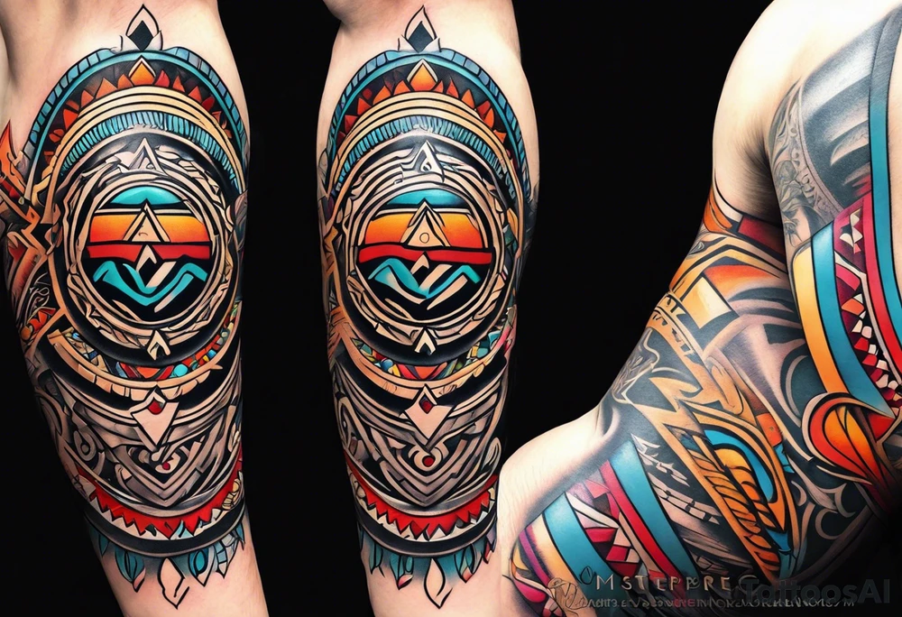 Arm band with Aquarius theme and native Comanche tribe symbols tattoo idea