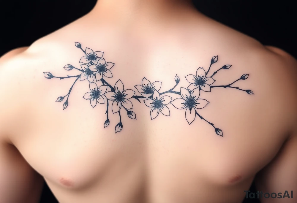 delicate cherry blossoms swirling in spring breeze with petals tattoo idea