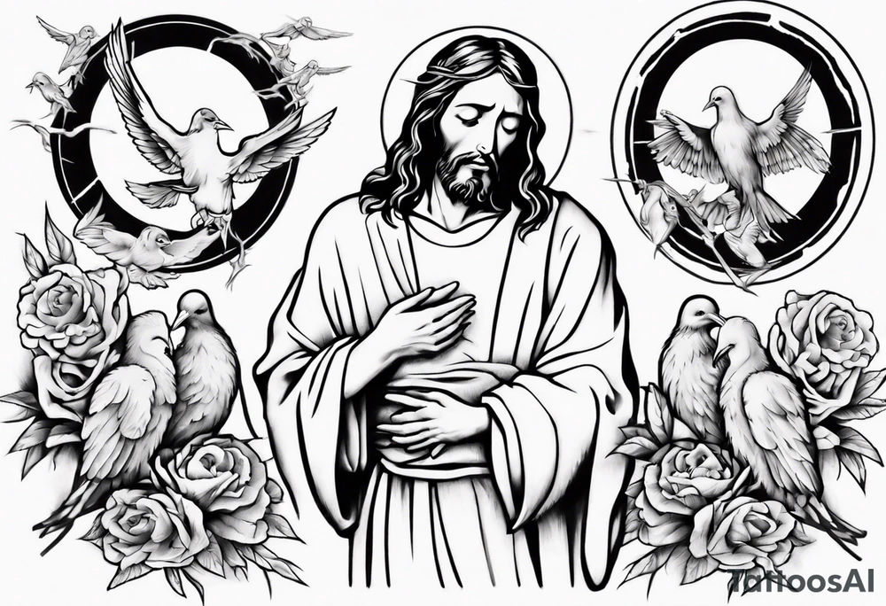 Jesus with thorns and crying, doves, lambs, tattoo idea