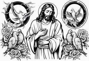Jesus with thorns and crying, doves, lambs, tattoo idea
