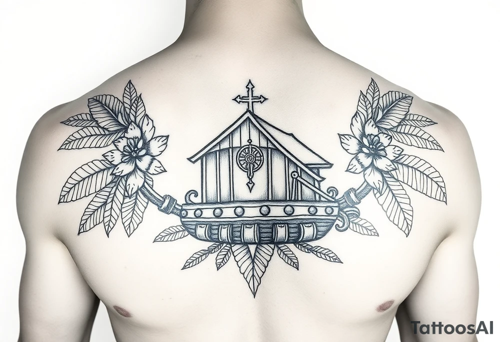 Polynesian noah’s ark tattoo chest piece tattoo idea