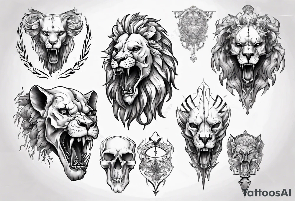 Lion skull statue tattoo idea