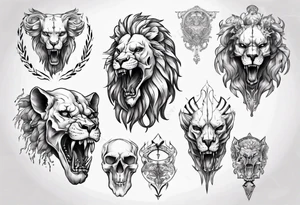 Lion skull statue tattoo idea