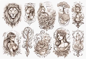 Female forearm, daughter, son, fairytale, family tree, leo tattoo idea