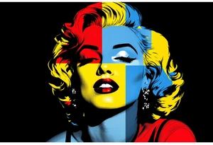 A pop art version of Marilyn Monroe with bold blocks of red, yellow, blue, and black outlines. tattoo idea