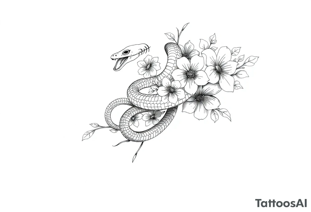 Snake with flowers tattoo idea