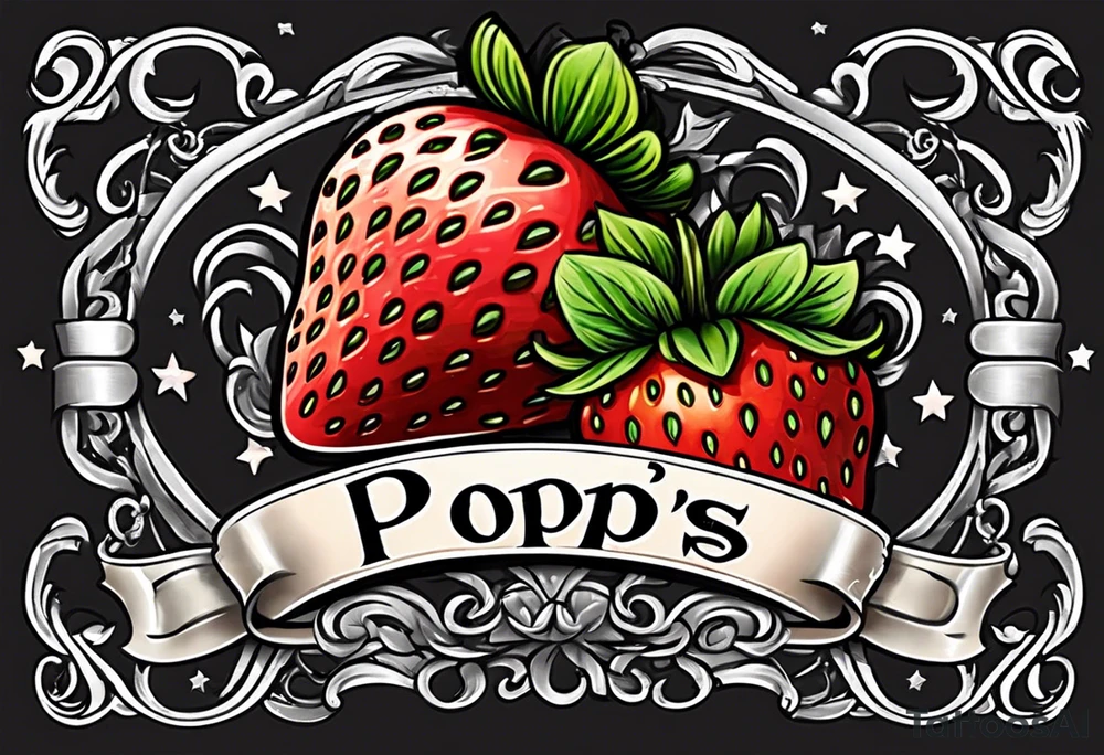Strawberry with swirling banner that says Pops tattoo idea