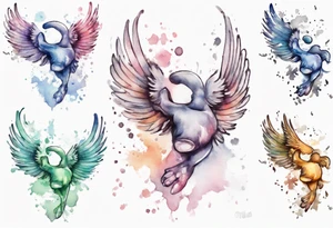 Infant footprint with wings tattoo idea