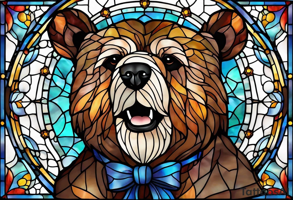 Teddy bear stained glass tattoo idea