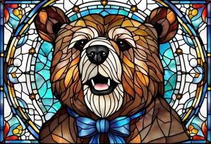 Teddy bear stained glass tattoo idea
