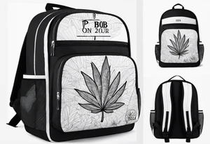 Backpack with the words 'PBOB on tour 2024' with a hidden weed leaf tattoo idea