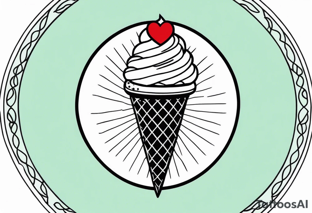 simple mint chocolate chip ice cream cone with small red heart on it somewhere. tattoo idea