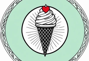 simple mint chocolate chip ice cream cone with small red heart on it somewhere. tattoo idea