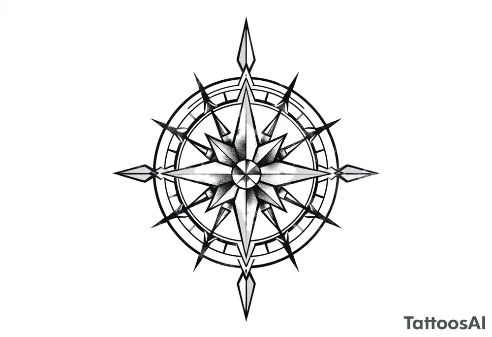 Simple double layered compass rose tattoo idea