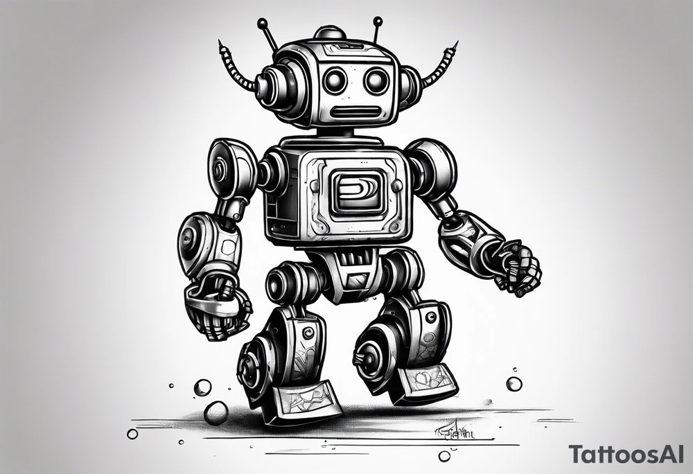 small robot running tattoo idea
