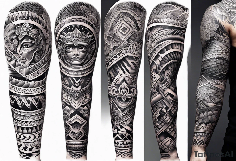 aztec snake sleeve tattoo idea