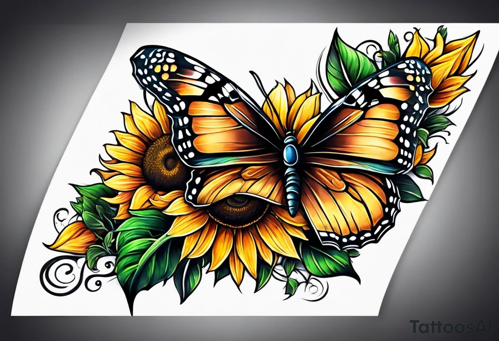 Sunflower and butterfly leg sleeve tattoo idea