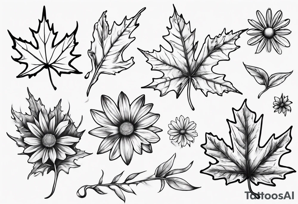 Maple leaf, daisy tattoo idea