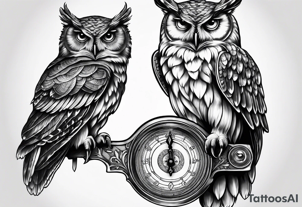 owl holding a scale with its claws tattoo idea