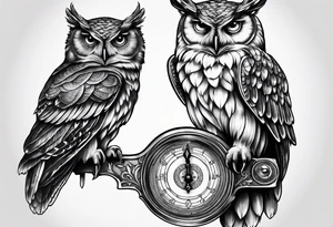 owl holding a scale with its claws tattoo idea