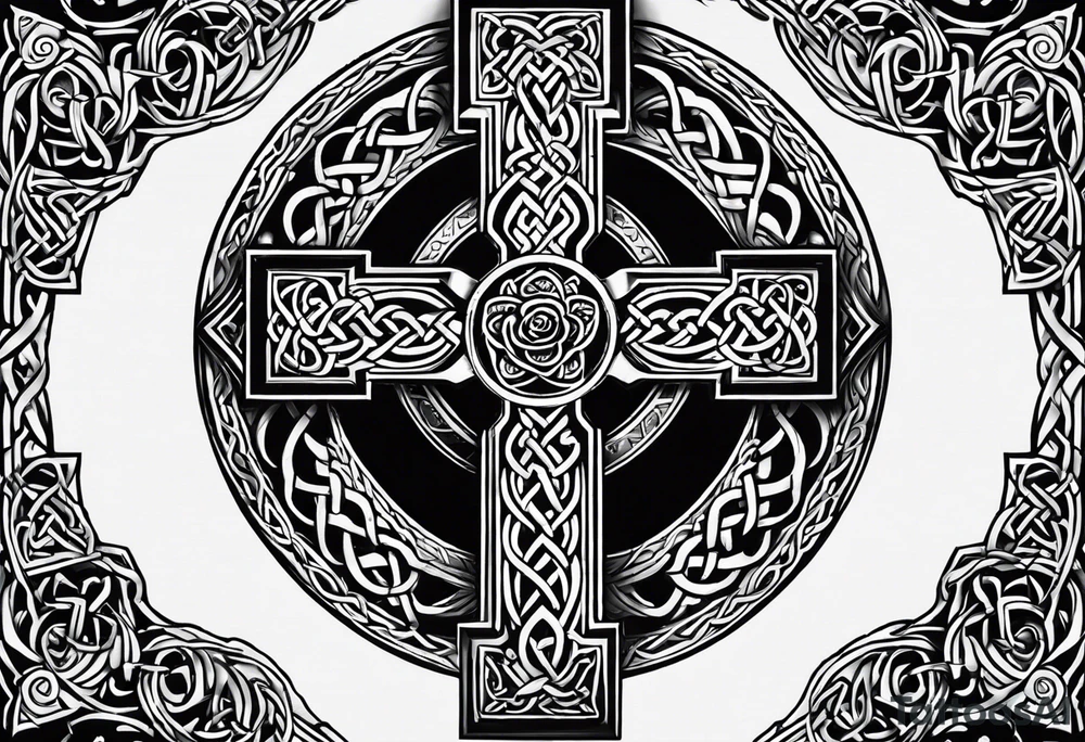 Celtic cross,moon,rose tattoo idea