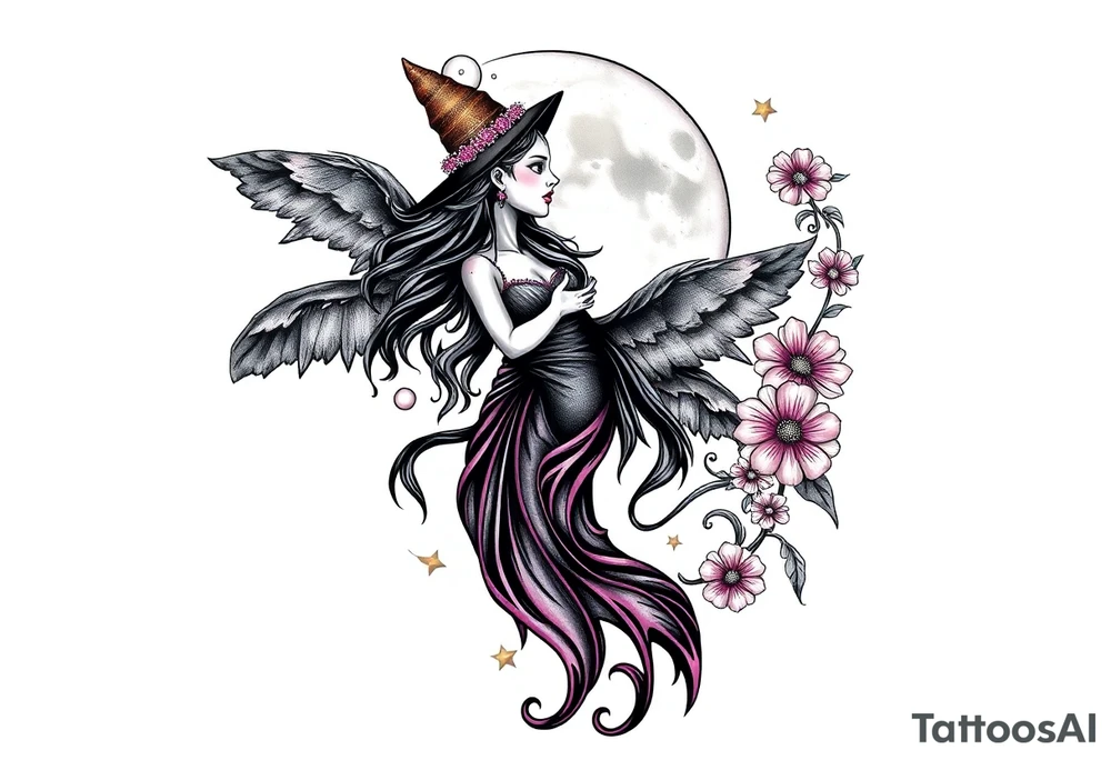 Moon goddess witch tattoo idea